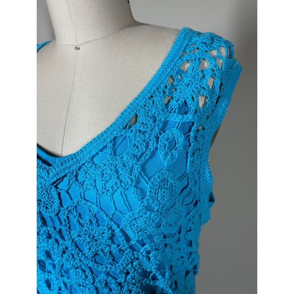 House of Harlow Blue Lace Open Knit Midi Bodycon Dress XS Lined Crochet Colorful - Picture 6 of 16